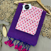 Purple Dual Tone Handloom Khadi Cotton Saree With White Print Blouse